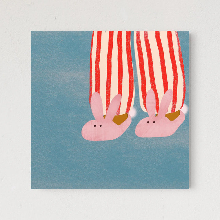 Cute Bunny Slippers Poster – Pastel Canvas Wall Art