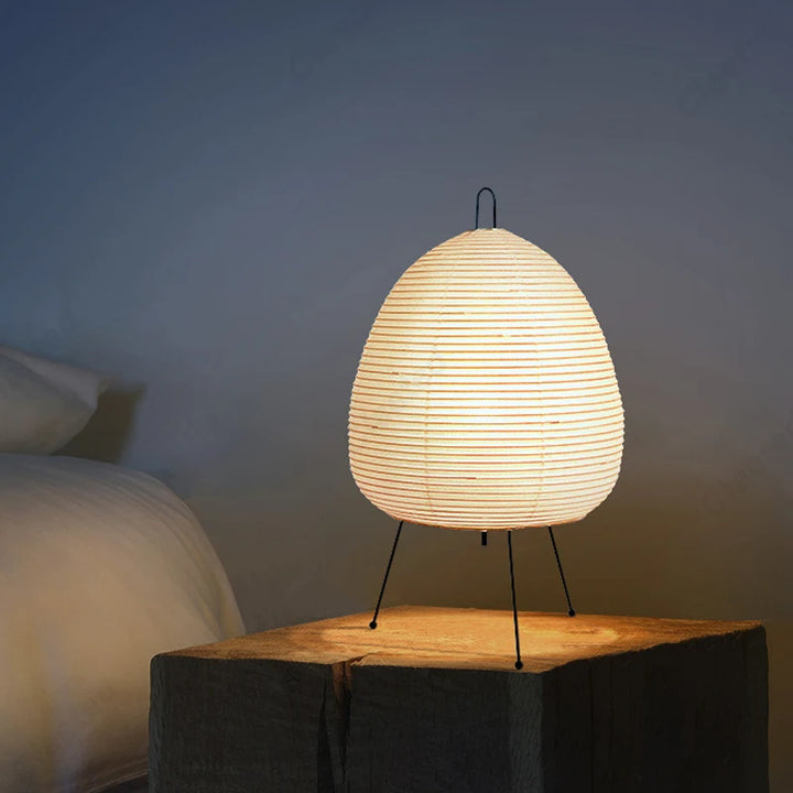 Japanese Rice Paper Table Lamp – Wabi-Sabi Akari Style Bedside & Living Room Lighting Décor