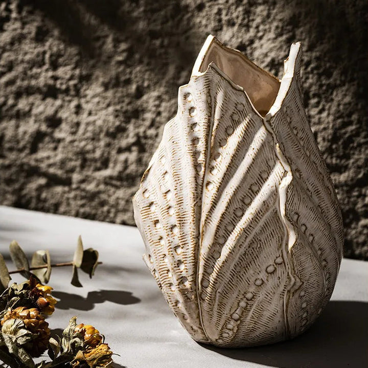Shell Ceramic Vase – Modern Boho Tabletop Centerpiece