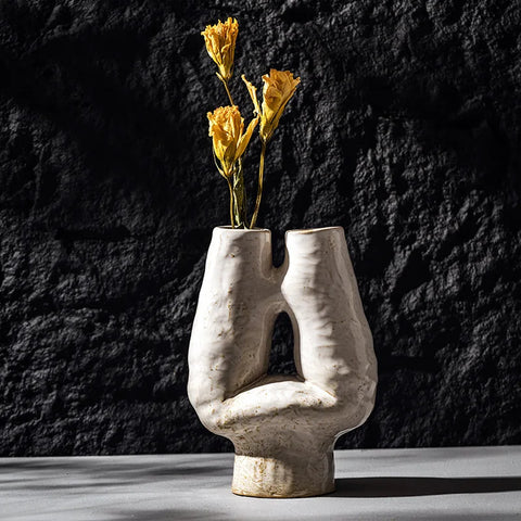 Double Mouth H Ceramic Vase – Nordic Wabi-Sabi Home Decor