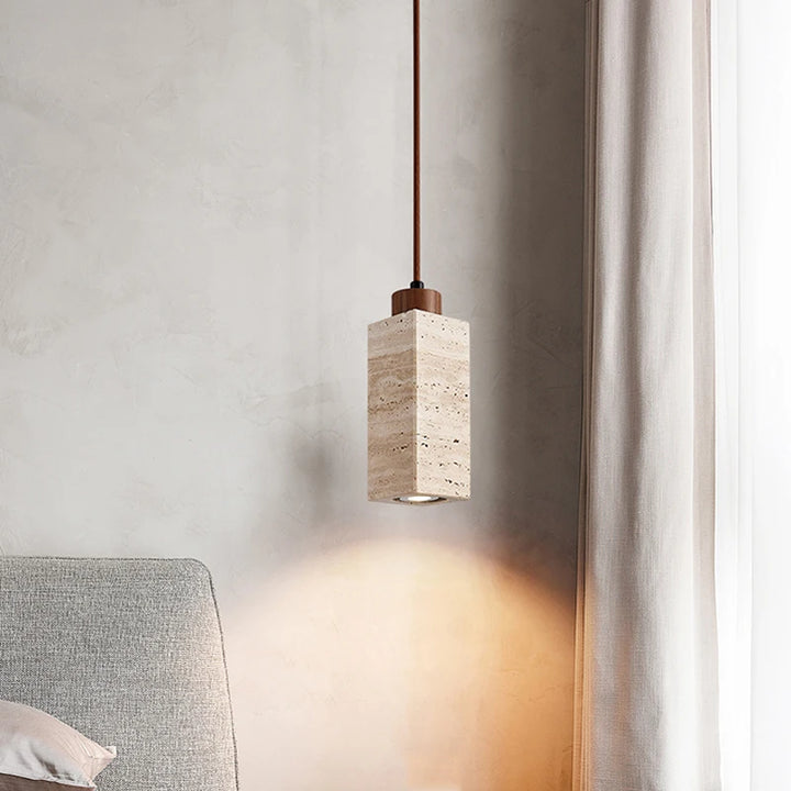 Yellow Travertine Pendant Lamp – Wabi-Sabi Marble Light