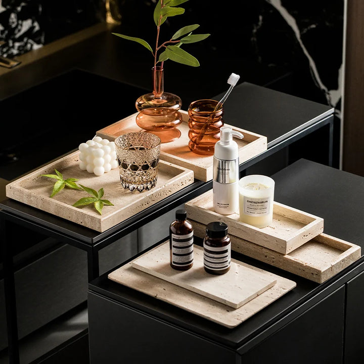 Natural Travertine Counter Tray for Bathroom & Kitchen