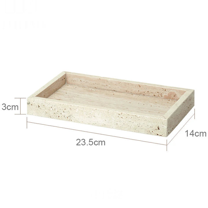 Beige Travertine Marble Bathroom Set – 9-Piece Natural Stone Accessories with Soap Dispenser, Diffuser, Tray & More