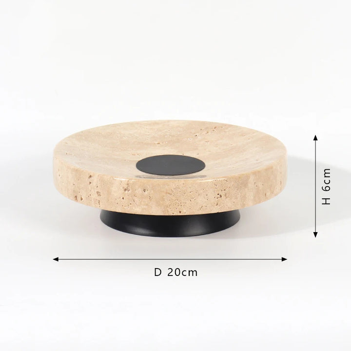 Beige Travertine Tray with Metal Base – Vintage Stone Stand