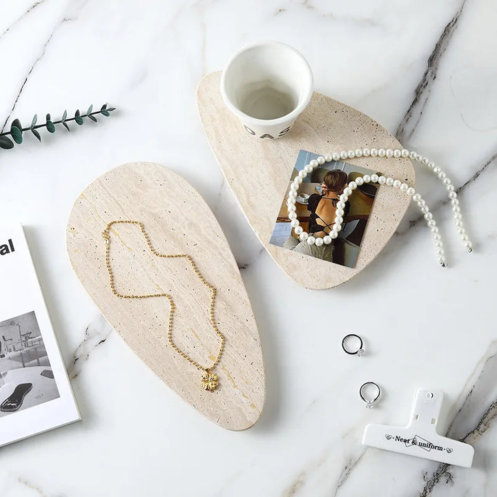 Irregular Natural Travertine Marble Tray – Jewelry, Vanity & Perfume Display Dish for Bathroom, Bedroom or Kitchen Decor