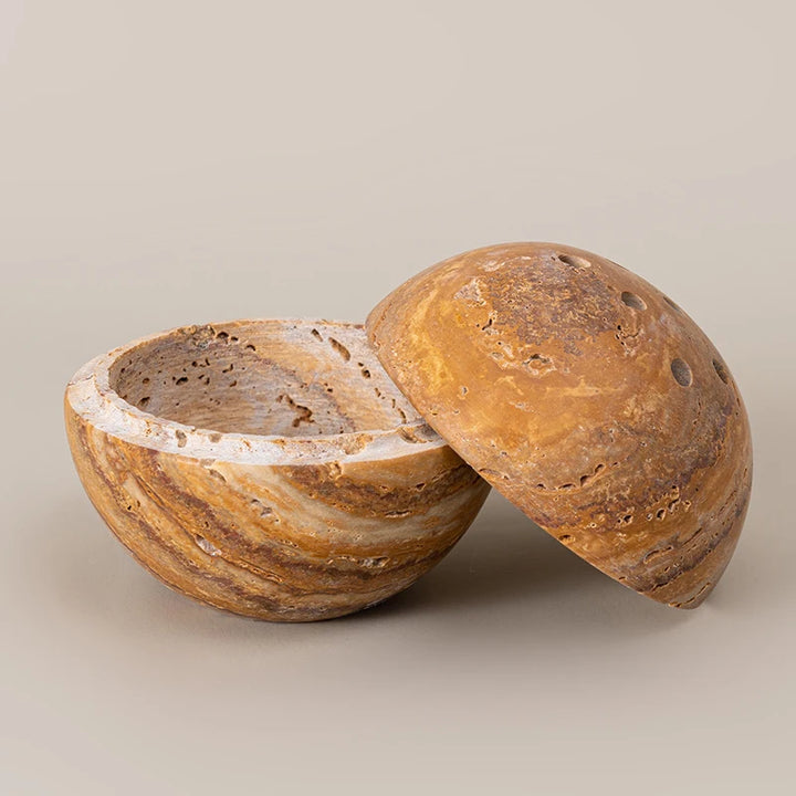 Travertine Marble Incense Burner – Beige Stone Decorative Tray