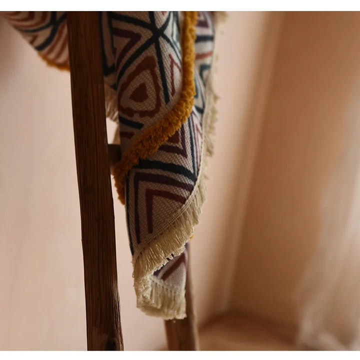 Moroccan Cotton Linen Round Rug – Geometric Floor Decor