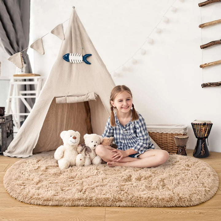 Oval Silky Plush Soft Rug for Modern Living Room