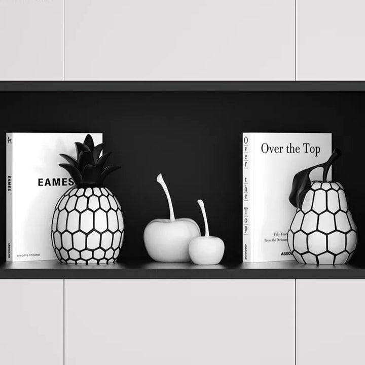 Black & White Stripe Fruit Statue – Modern Resin Decor