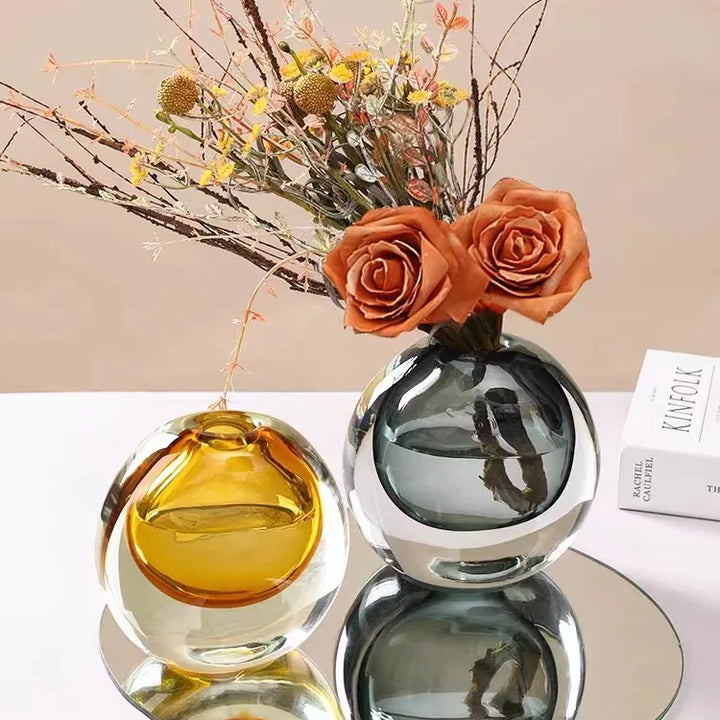 Gradient Glass Vase – Transparent Round Flower Pot Decor