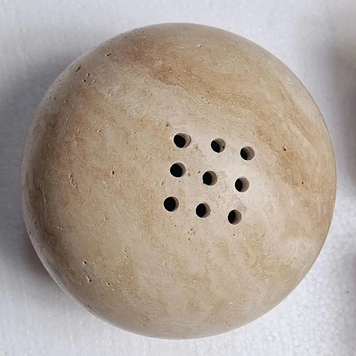 Beige Travertine Incense Burner – Marble Sphere Home Decor