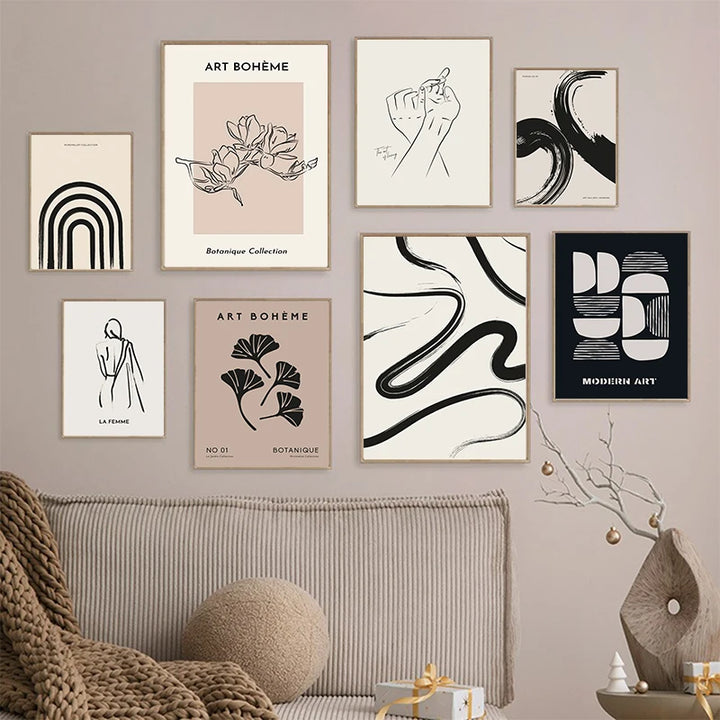 Abstract Black Beige Canvas Print – Geometric Wall Art