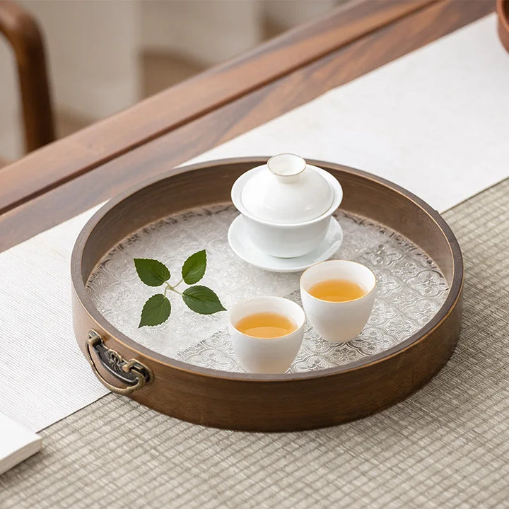 Acrylic Bamboo Tea & Pastry Tray – Minimalist Handle Serving Tray for Home, Kitchen, or Hotel