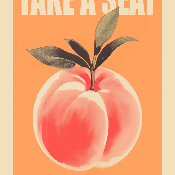 Funny Retro Bathroom Wall Art – “Take A Seat Sweet Cheeks” Canvas Print | Quirky Toilet Decor with Strawberry & Peach Design  2. Descrição Otimizada