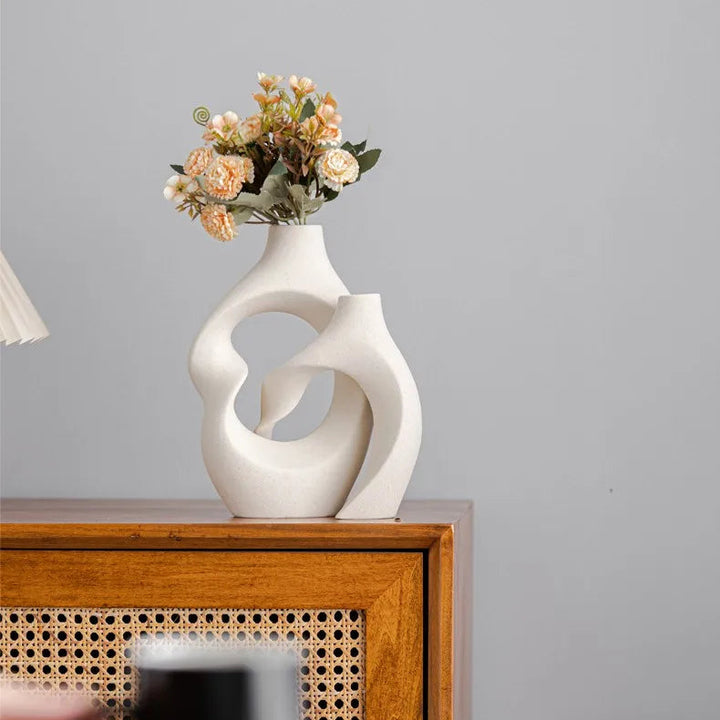 Boho Ceramic Vases Set – Hollow Nordic Tabletop Decor