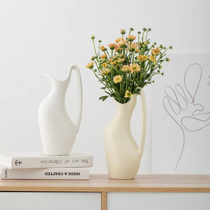 Single Ear Porcelain Vase – Modern Boho Centerpiece