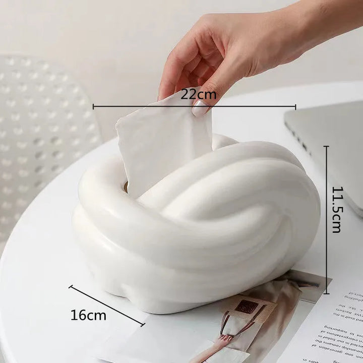 Ceramic Tissue Box with Wool Ball Accent – Modern Napkin Holder & Desk Storage Decoration