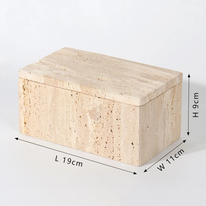 Natural Travertine Marble Storage Box – Decorative Bathroom Organizer for Jewelry, Cotton Swabs & Vanity Essentials