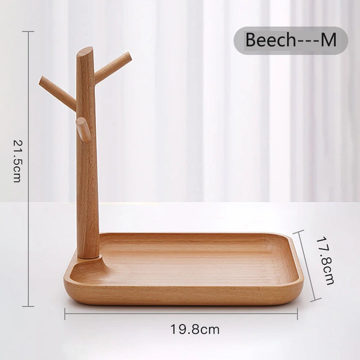 Wooden Key Storage Tray with Tree Design – Entrance Foyer Organizer, Jewelry Holder & Decorative Display Stand