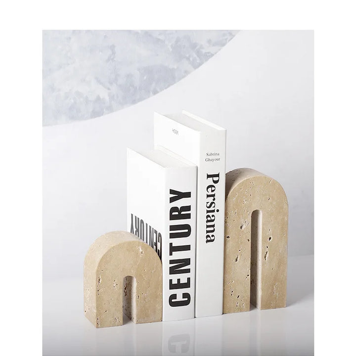 Retro Travertine Bookends – Natural Stone Book Holder