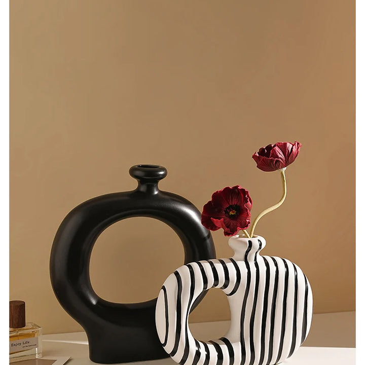 Zebra Striped Ceramic Vase – Modern Tabletop Decor