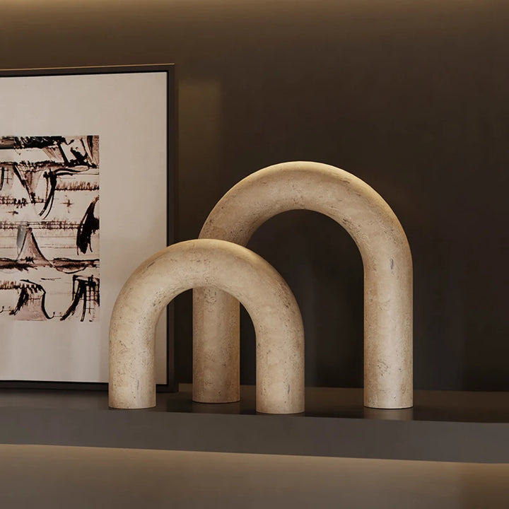 Travertine Archway Sculpture – Modern Stone Figurine for Shelf, Coffee Table, Bookshelf & TV Cabinet | Minimalist Home Decor