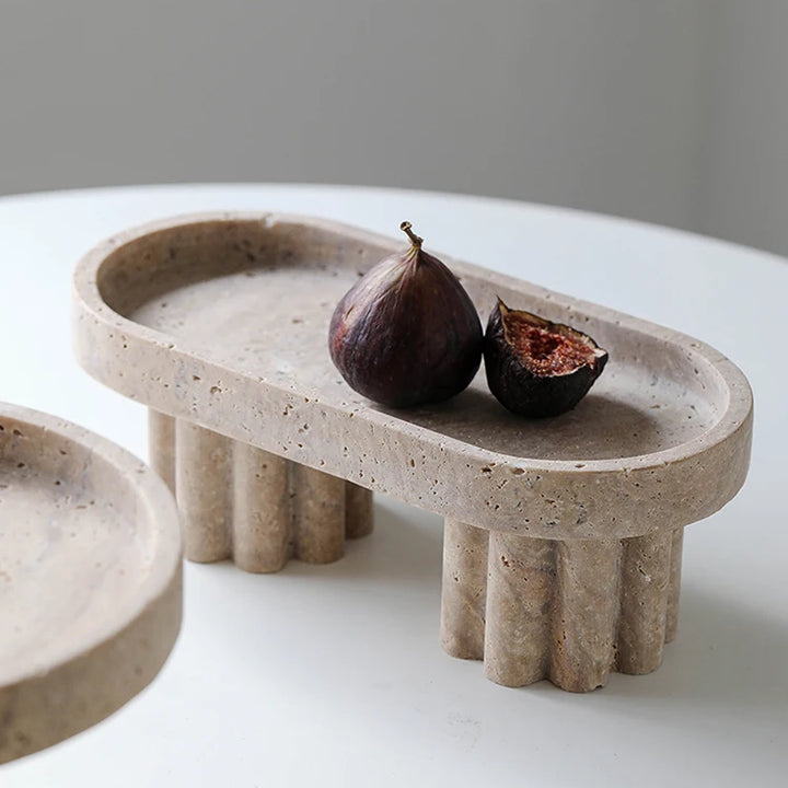 Luxury Marble Tray with Legs – Travertine Decorative Dish