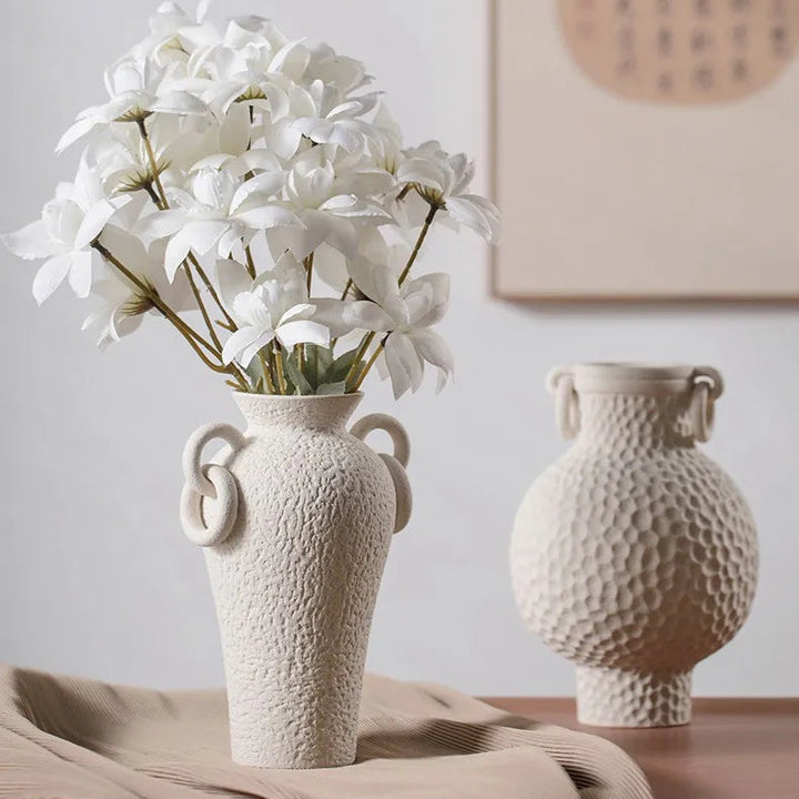 Nordic Ceramic Amphora Vase – Handmade Table Centerpiece