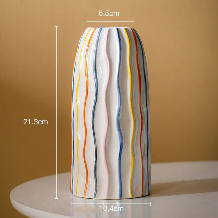 Colorful Stripe Ceramic Vase – Modern Centerpiece Home Decor