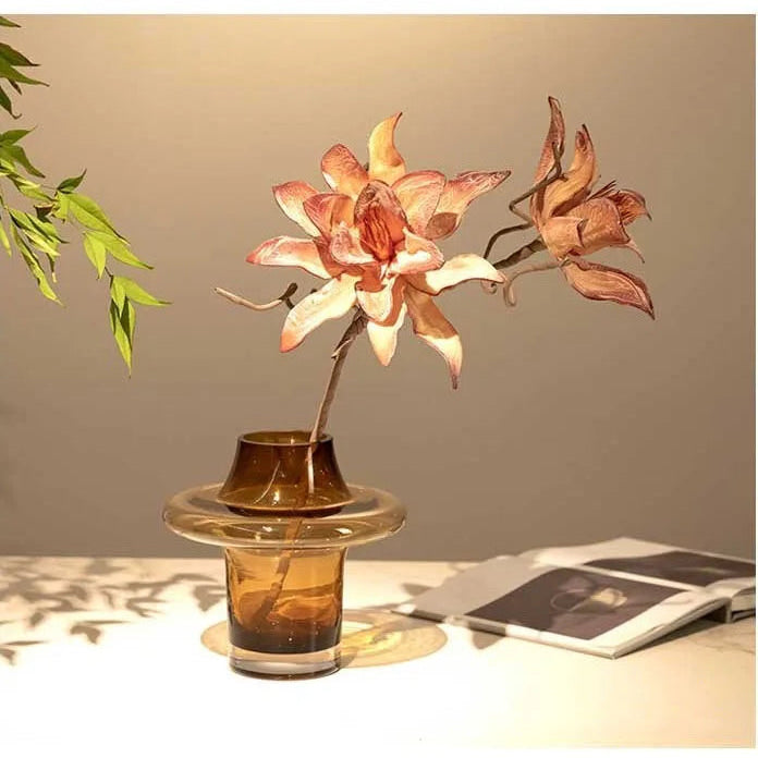Amber Glass Tower Vase – Modern Decorative Flower Pot