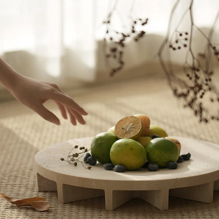 Travertine Pedestal Bowl – Decorative Marble Fruit Tray