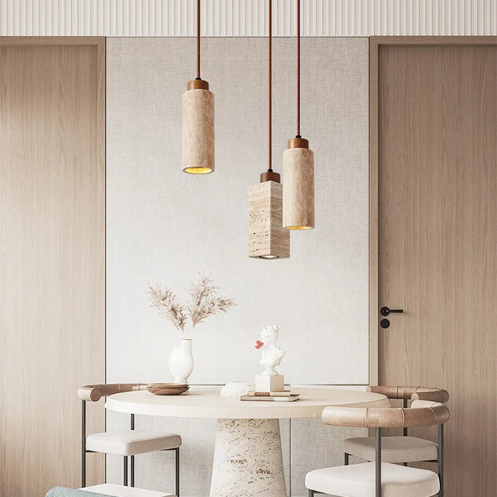 Yellow Travertine Pendant Lamp – Wabi-Sabi Marble Light