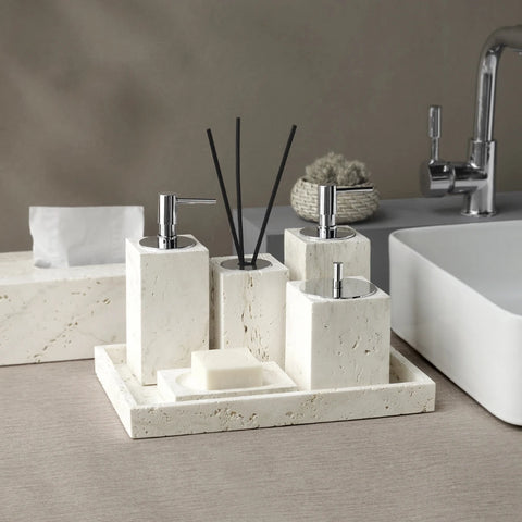 Beige Travertine Bathroom Set – Natural Marble Accessories