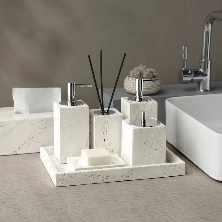 Beige Travertine Bathroom Set – Natural Marble Accessories
