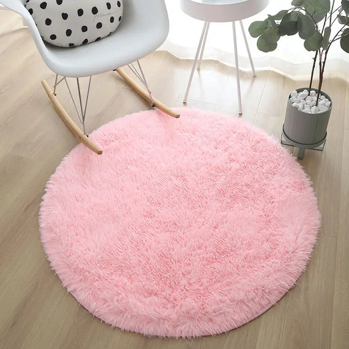 Round Plush Rug – Soft Fluffy Carpet for Living Room & Kids Room