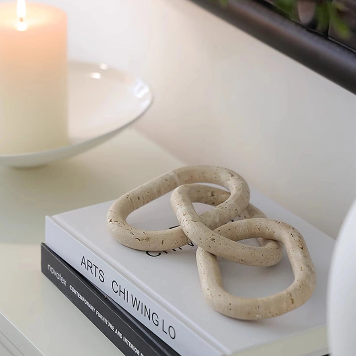 Travertine Chain Link Sculpture – Rustic Marble Table Décor