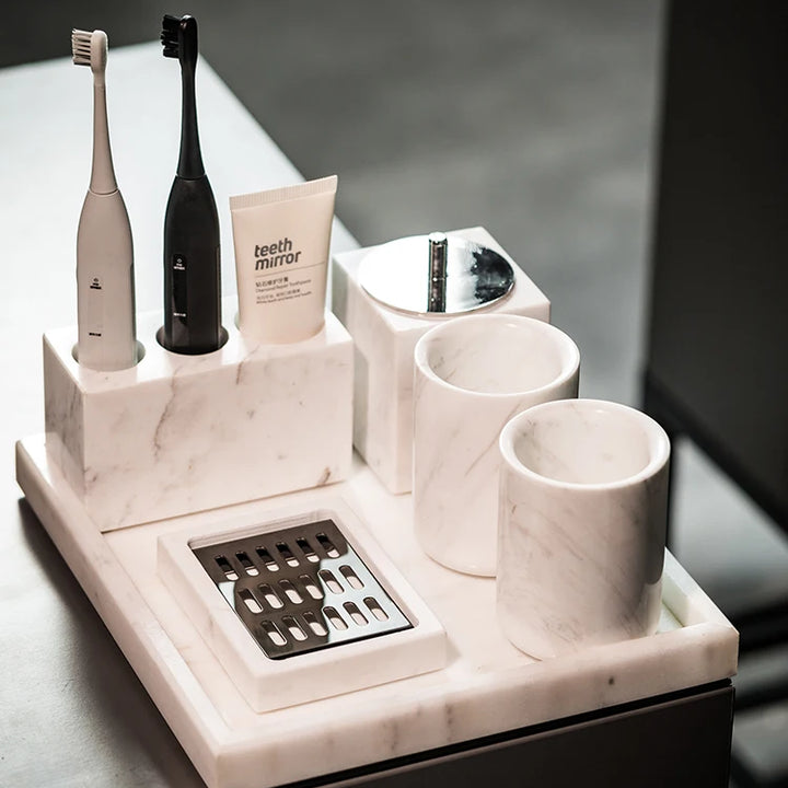 Volakas White Marble Bathroom Accessories Set