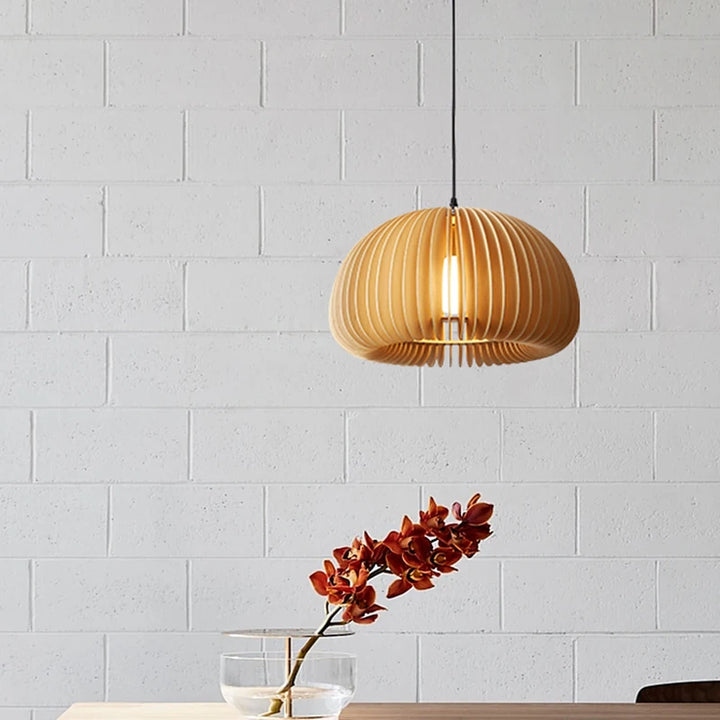 Modern Wooden Pendant Light – Japanese Style Pumpkin Chandelier for Bedroom, Restaurant, Hotel or Living Room Decor
