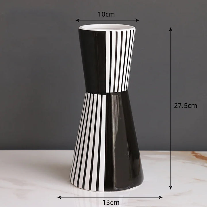Black & White Striped Ceramic Vase – Modern Home Decor
