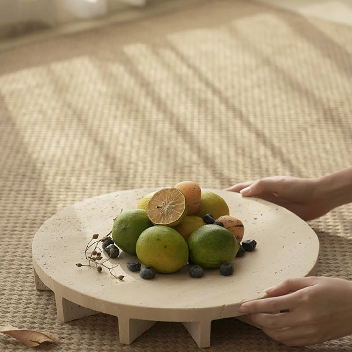 Travertine Pedestal Bowl – Decorative Marble Fruit Tray
