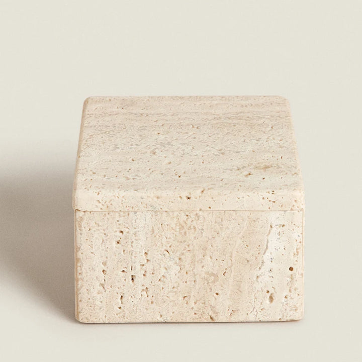 Natural Travertine Storage Jar – Marble Organizer Canister for Jewelry, Cotton Swabs, Makeup Pads & Bathroom Essentials