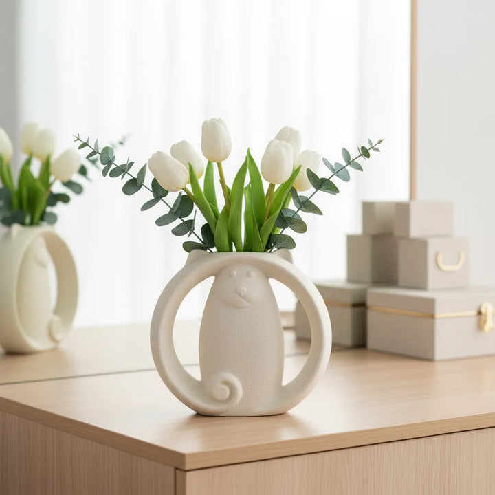 Abstract Cat Ceramic Vase – Modern Minimalist Animal Decor