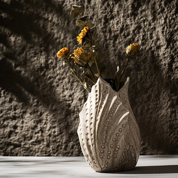 Shell Ceramic Vase – Modern Boho Tabletop Centerpiece