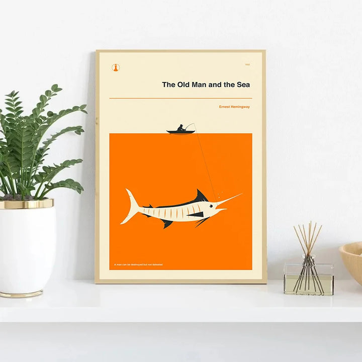 Minimalist Classic Book Cover Poster – Moby-Dick & Alice in Wonderland Canvas Wall Art | Literary Home Decor Print