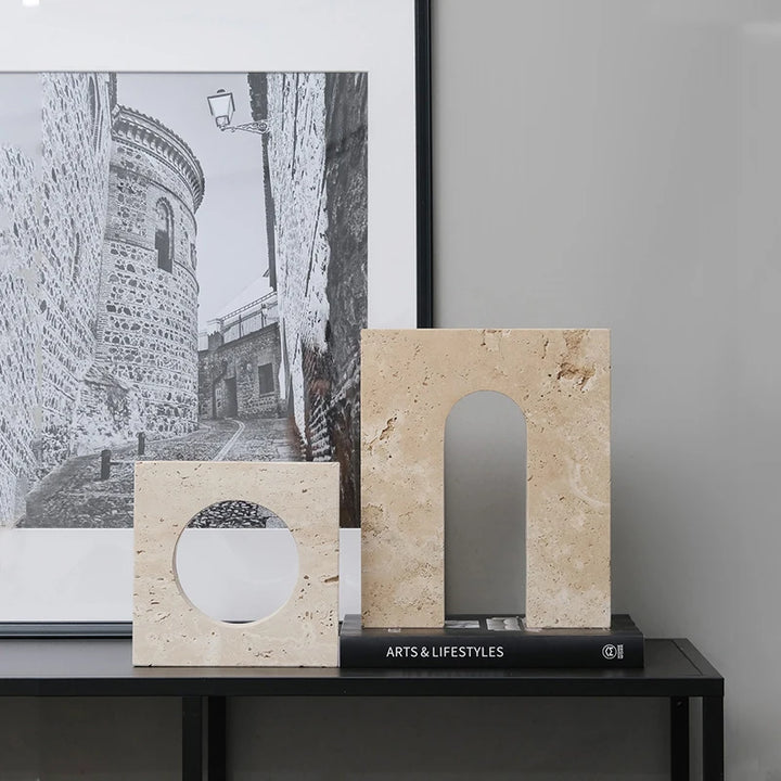 Travertine Marble Arch Sculpture – Minimalist Stone Home Decor