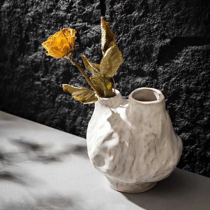 Double Mouth Ceramic Vase – Modern Ikebana Tabletop Decor