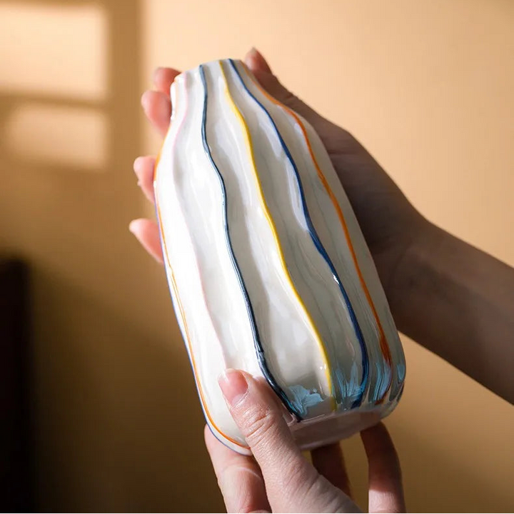 Colorful Stripe Ceramic Vase – Modern Centerpiece Home Decor