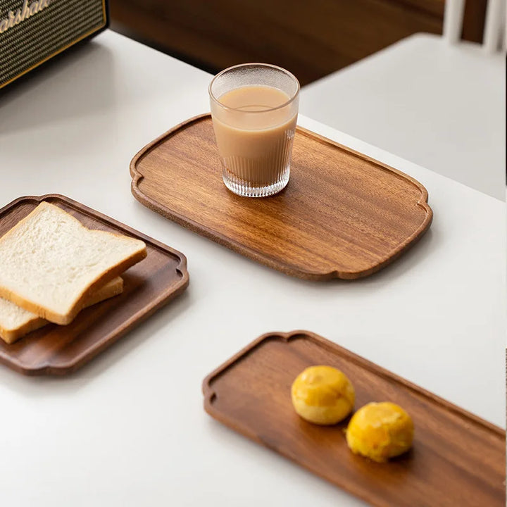 Japanese Walnut Wood Cloud Plate – Square Wooden Tray for Snacks, Fruits, or Breakfast | Minimalist Decorative Serving Platter for Dining & Living Room
