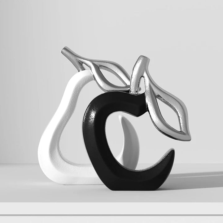 Black & White Stripe Fruit Statue – Modern Resin Decor
