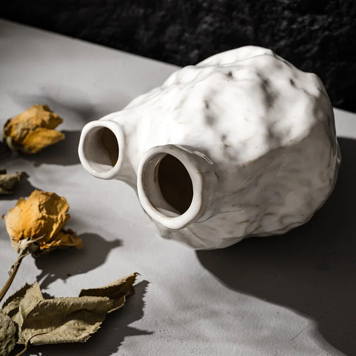Double Mouth Ceramic Vase – Modern Ikebana Tabletop Decor